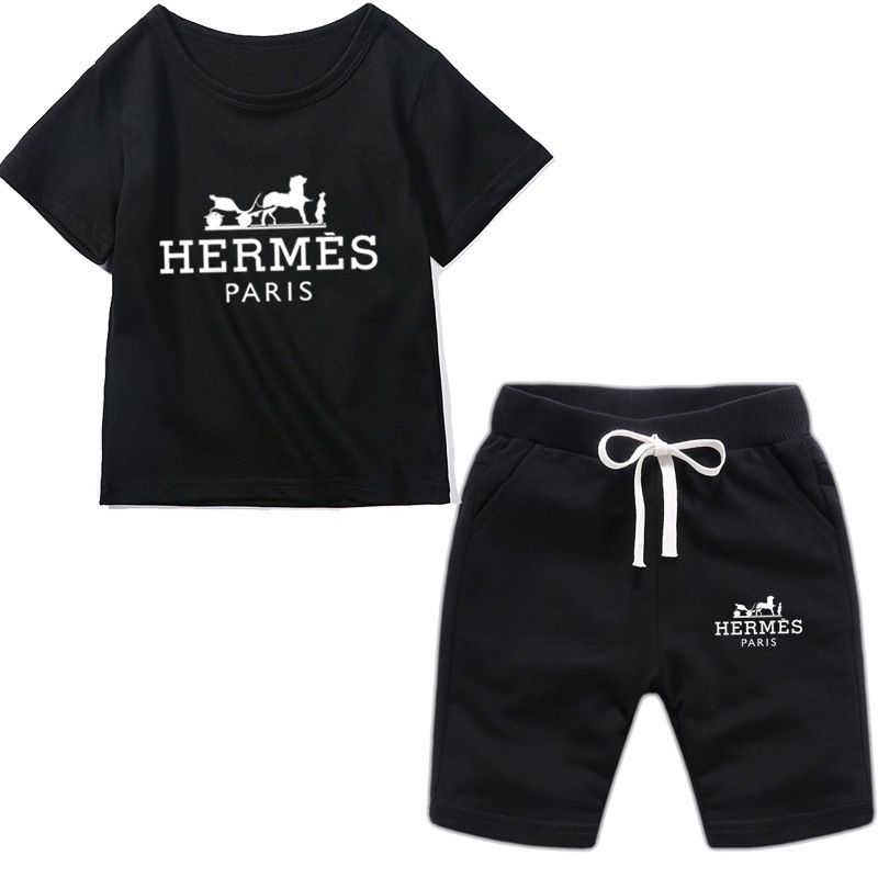 Hermes Summer Kids Suits Print Suits Kids Clothes Kids Clothes Short Sleeves Suits Casual Clothes Sports Suits