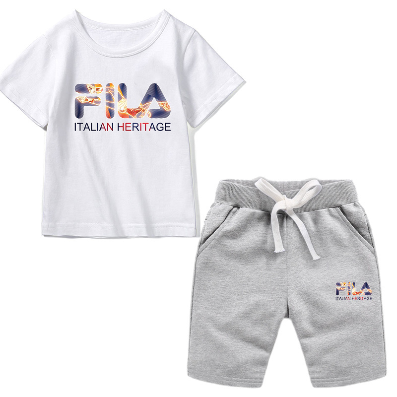 Fila Fashion Summer Clothes Children's Clothing T-Shirts Cotton Children's Casual Suits Sports Short Sleeve Shorts Suits Summer Children's Clothing Boys and Girls Suits Trendy