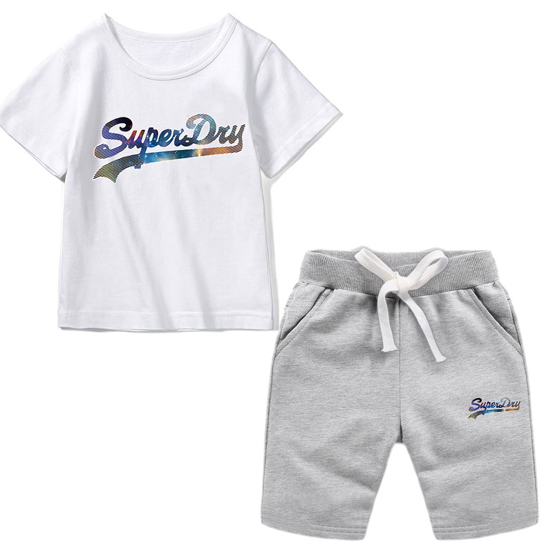 Superdry Kids Casual Suit Cotton Summer T-Shirt Kids Sports Short Sleeve Shorts Suit Summer Fashion Kids Boys Girls Suits Trendy