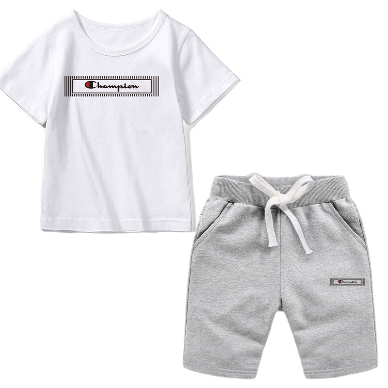 Champion children's clothing fashion summer suits casual children's clothing T-shirt cotton summer children's suits sports short-sleeved shorts suits handsome boys and girls trendy