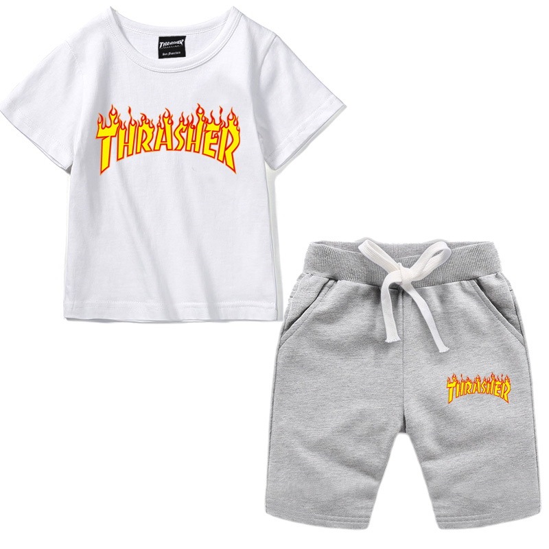 thrasher summer short-sleeved shorts suits children's suits printing suits comfortable and breathable sports children's suits children's suits