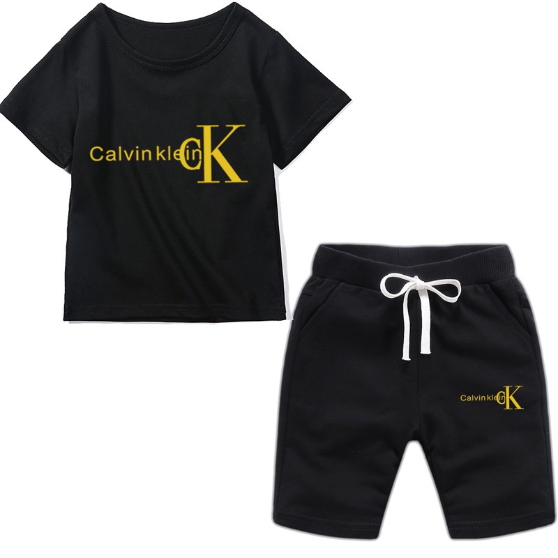 Calvin Klein Children's Clothing Summer Clothing Short Sleeve Suit Children's Cotton Casual Two-piece Set