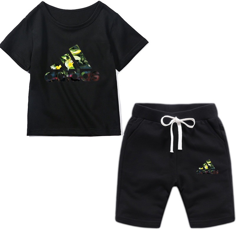 Adidas Summer Short Suits Printed Comfortable Trendy Breathable Sports Children's Clothing Short Sleeve Shorts Suits Children's Suits Children's Clothes