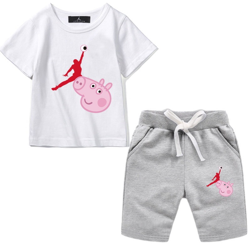 Jordan jr trapeze comfortable and breathable sports children's clothing summer short-sleeved shorts suit children's suit children's clothes