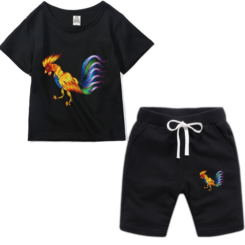 Dishouwang DSW  Summer sports children's clothing suits boys and girls suits cotton T-shirt printing children's clothing casual children's short-sleeved shorts suits