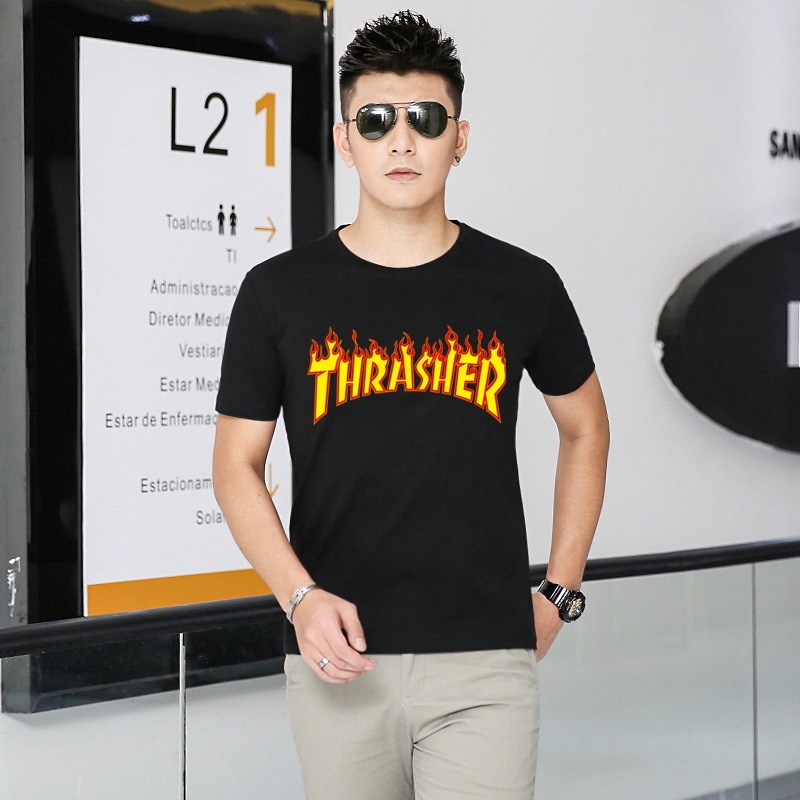 Thrasher short-sleeved cotton short-sleeved top summer new round neck sports T-shirt all-match top fashion letter printing casual top trend