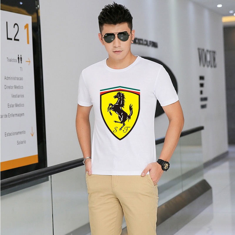 Ferrari summer short-sleeved new sports T-shirt cotton handsome short-sleeved tops round neck breathable all-match tops fashion prints casual tops