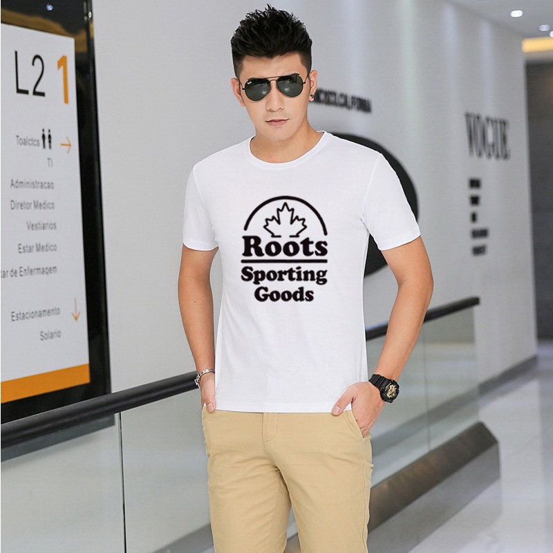 Roots short-sleeved summer new sports T-shirt casual printing fashion tops round neck pure cotton breathable simple tops tops short-sleeved trendy