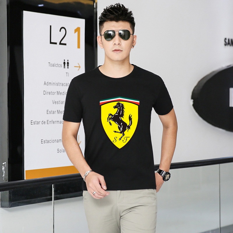 Ferrari summer short-sleeved new sports T-shirt cotton handsome short-sleeved tops round neck breathable all-match tops fashion prints casual tops