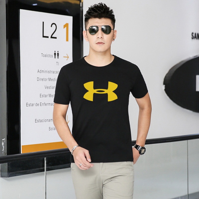 UnderArmour summer short-sleeved new sports T-shirt cotton handsome short-sleeved tops round neck breathable tops fashion printing casual tops simple
