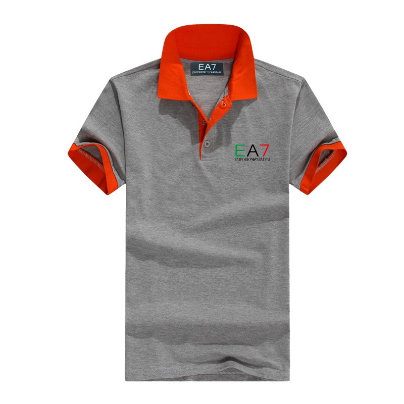 EA7 Armani Armani men's printed Lapel top business Polo work clothes color matching group clothes breathable sweat wicking short sleeve stand collar Polo work clothes