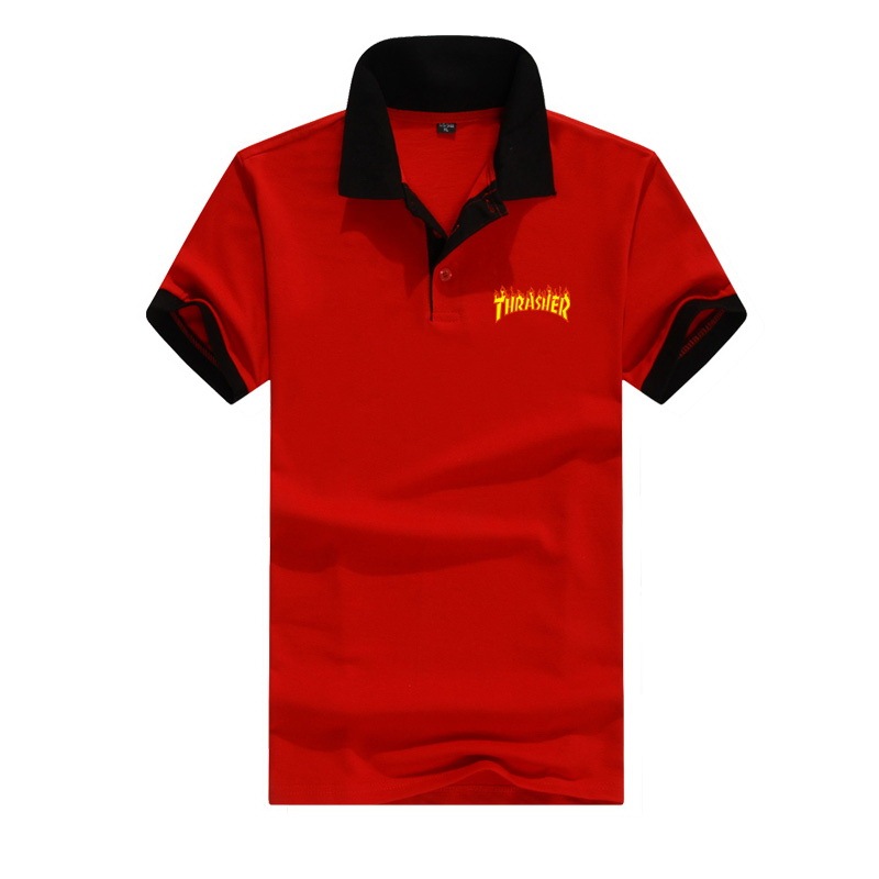 Thrasher flame top business polo shirt group suit color matching short sleeve men's Lapel short sleeve short t work suit stand up collar Polo Shirt Top breathable sweat wicking Lapel color matching short T classic catering group suit