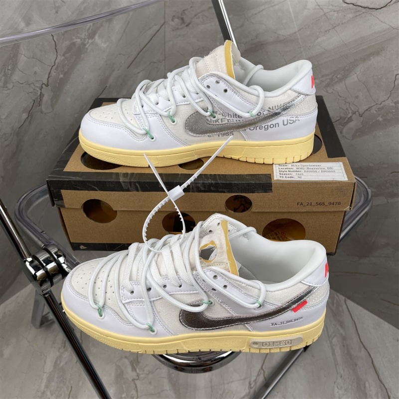 Pure virgin top leather Nike Dunk Low x off white ow co branded bandage  the 50  silver dm1602-127