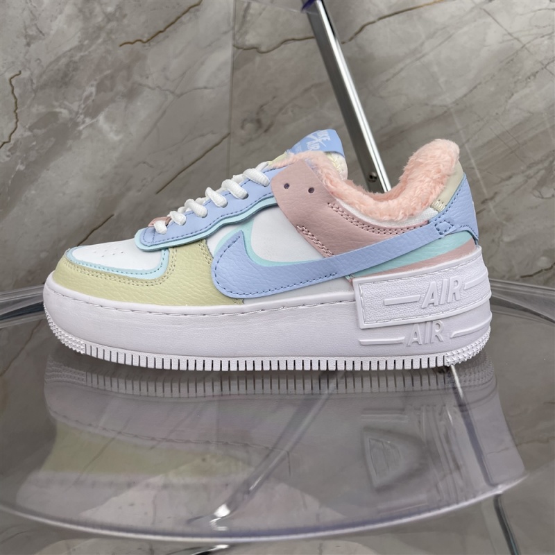Plush real label two-layer leather Nike macarone Air Force 1 AF1 deconstruction double hook sneaker C ci0919-106 size: