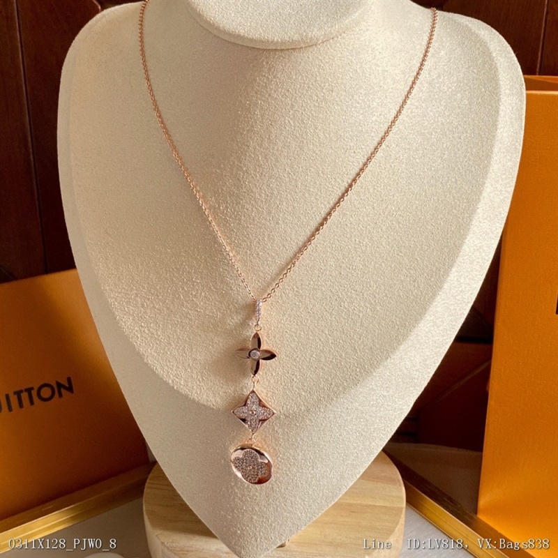 00179_ X128PJW0_ High version gold rose gold two color three flower full diamond necklace LV company Royal electroplating factory plating color brightness