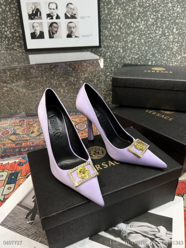 00141_ Versace fabric silk lining sheepskin heel height 105cm outsole leather outsole size 3542404