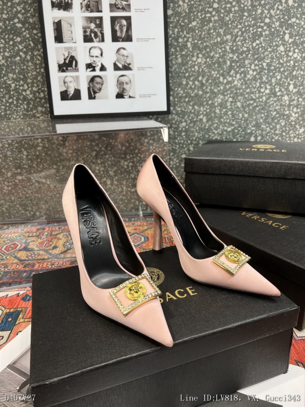00138_ Versace fabric silk lining sheepskin heel height 105cm outsole leather outsole size 3542404