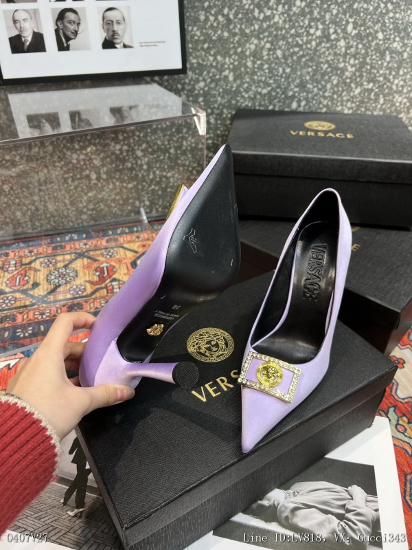 00141_ Versace fabric silk lining sheepskin heel height 105cm outsole leather outsole size 3542404