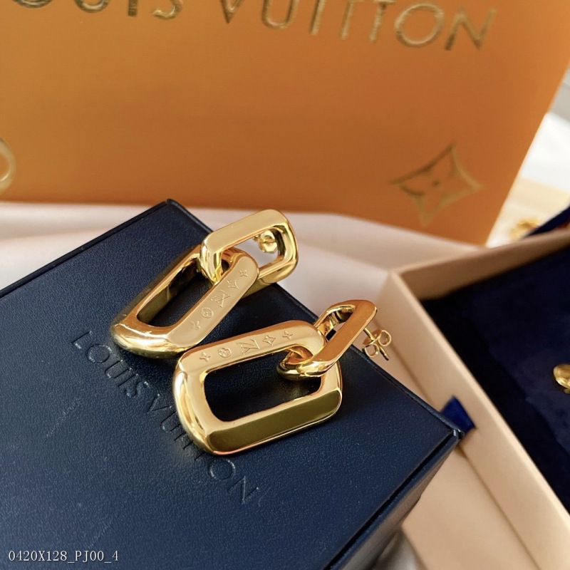 00058_ X128PJ00_ Aa713lv Louis Vuitton 2021 autumn and winter new square LV double ring two-color Earrings selected from the original consistent materials
