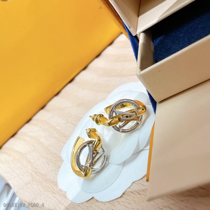00078_ X128PQ00_ 562lv22 new gold and silver double color curved hook small earrings Louis Vuitton Louis Vuitton