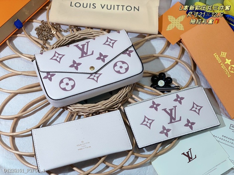 00297_ Q101PYF00_ Upper cowhide with special counter drawing gift box three-dimensional embossing LV new kirigami embossing three piece handbag