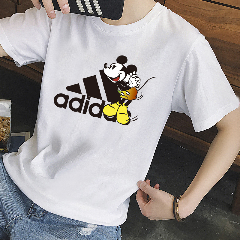 Adidas Summer T-Shirts Sports Tops Comfortable Breathable Tops Unisex Letter Print T-Shirts Crew Neck Pullovers