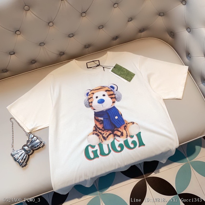 00089_ A00PQW0_ Gucci high version T-shirt 2022 spring and summer latest year of the tiger digital direct injection headset tiger logo short sleeve T-shirt Unisex smlxl