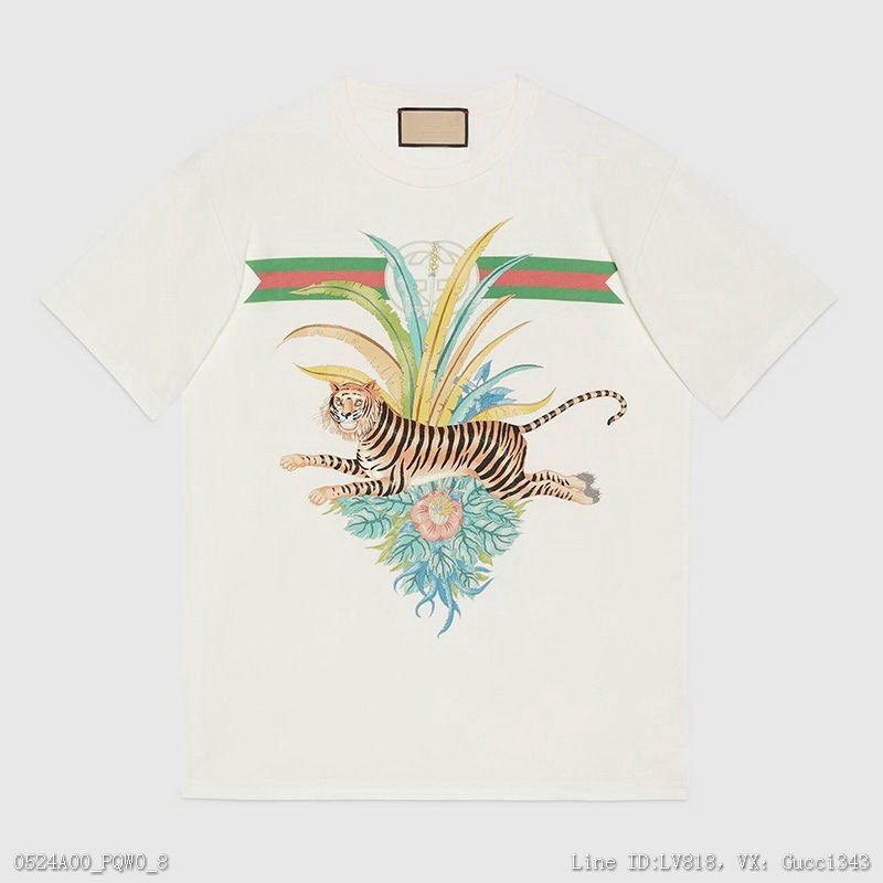 00190_ A00PQW0_ Gucci2022 year of the tiger Lunar New Year printed tiger short sleeve t-shirt men's and women's same style ins super fire tiger head half sleeve smlxl