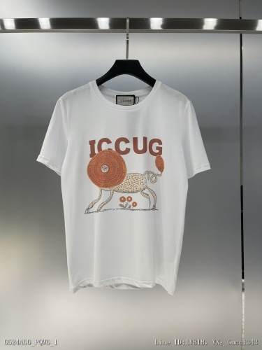 00224_ A00PQW0_ Gucci real shooting new G family letter cartoon lion print round neck short sleeve cotton T-shirt color white size smlxl