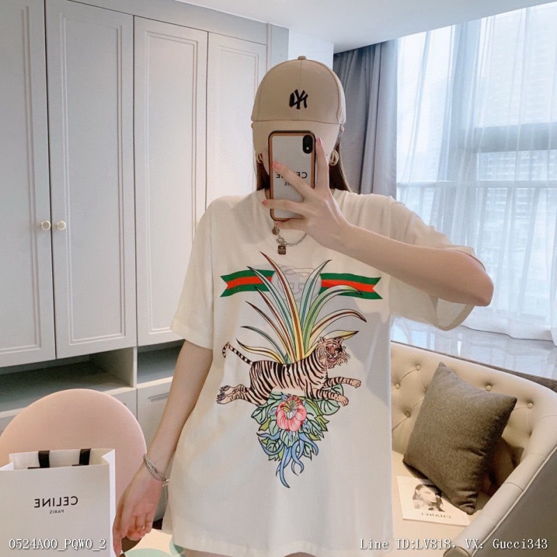 00190_ A00PQW0_ Gucci2022 year of the tiger Lunar New Year printed tiger short sleeve t-shirt men's and women's same style ins super fire tiger head half sleeve smlxl