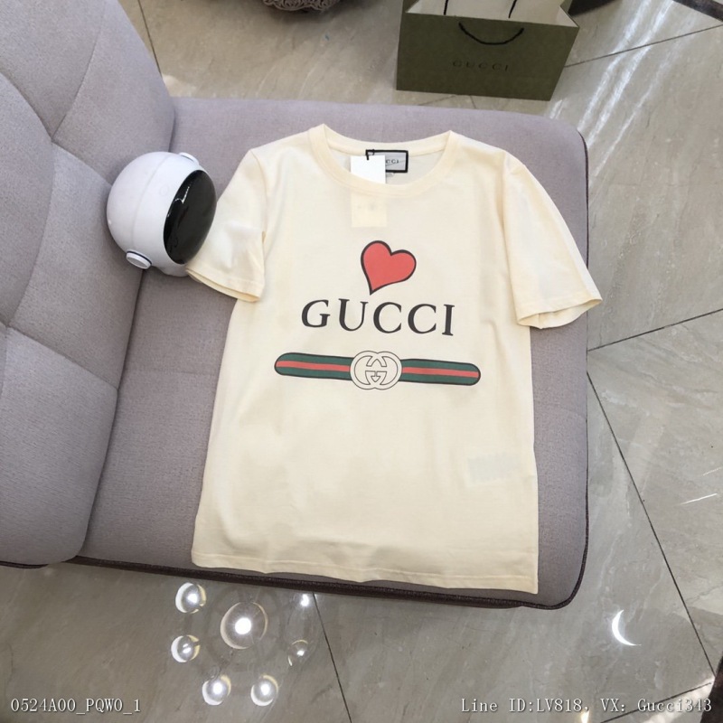 00114_ A00PQW0_ Gucci high version 2022 spring and summer g family new spray printed belt love logo short sleeve t-shirt size table s shoulder width 42 bust 92