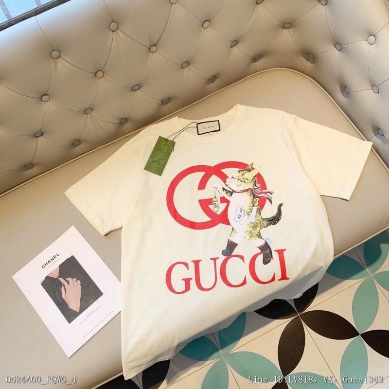 00030_ A00PQW0_ 22 spring and summer new Gucci new digital spray printed cat short sleeve T-shirt pure cotton double yarn high version smlxl