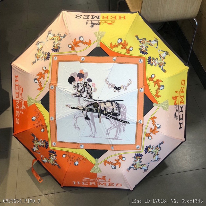 00008_ X34PJ00_ Hermes Hermes Hermes double horse three fold automatic folding umbrella exquisite technology and new design
