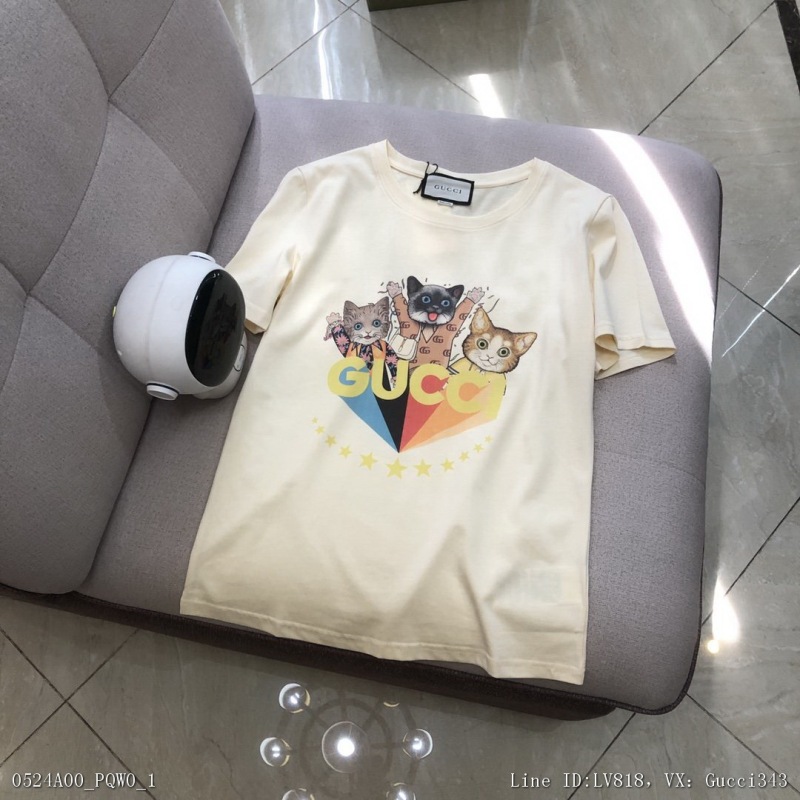 00130_ A00PQW0_ Gucci high version spring and summer 2022 new G family spray printed cat round neck loose short sleeve t-shirt size table s shoulder width 42 bust 92