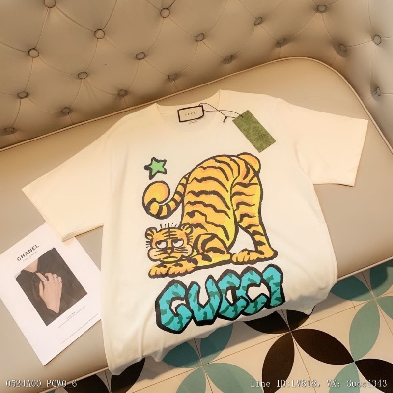 00078_ A00PQW0_ Gucci high version T-shirt 2022 spring and summer latest year of the tiger digital direct jet printing hand-painted short sleeve T-shirt smlxl
