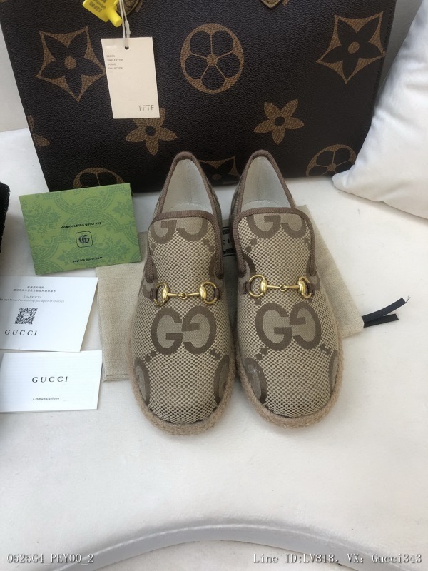00195_ G4PEY00_ New Gucci Gucci women's casual canvas shoes 2022 spring interlocking horseband buckle casual shallow mouth single shoe I