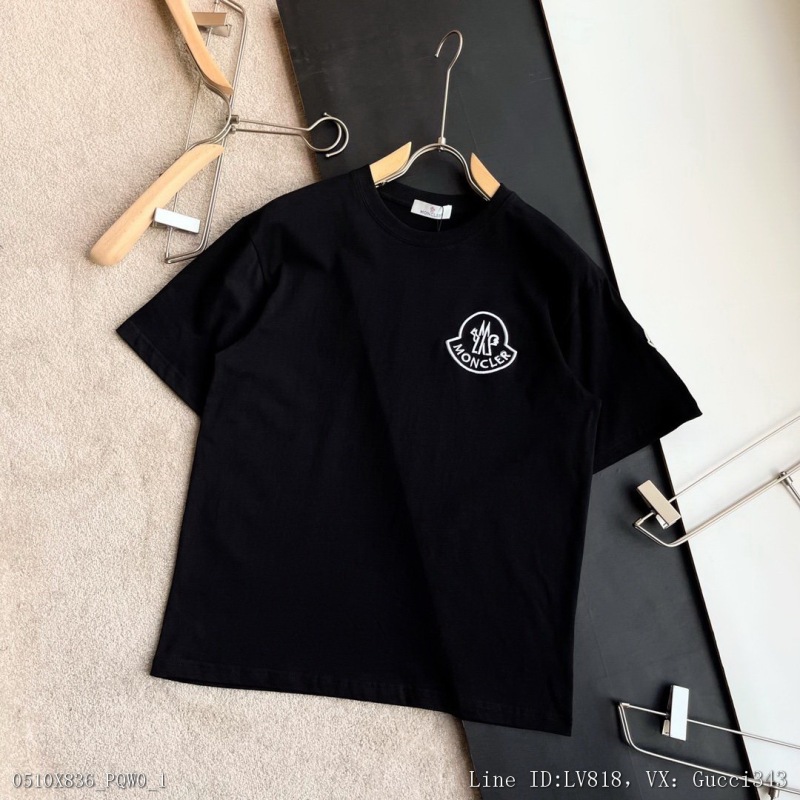 00022_ X836pqw0_ Moncler mengkou 22ss spring and summer catwalk limited edition short sleeve 40 thread double yarn 200g fabric feel comfortable embroidery