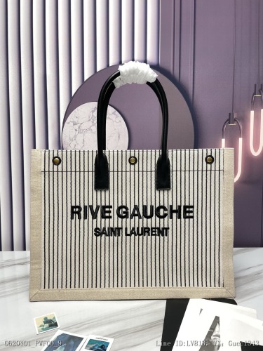 00468_ Y01PWF00_ Summer exclusive stripe cotton and linen_ Rivegauchetotebag left bank shopping bag from customized cotton and linen to L