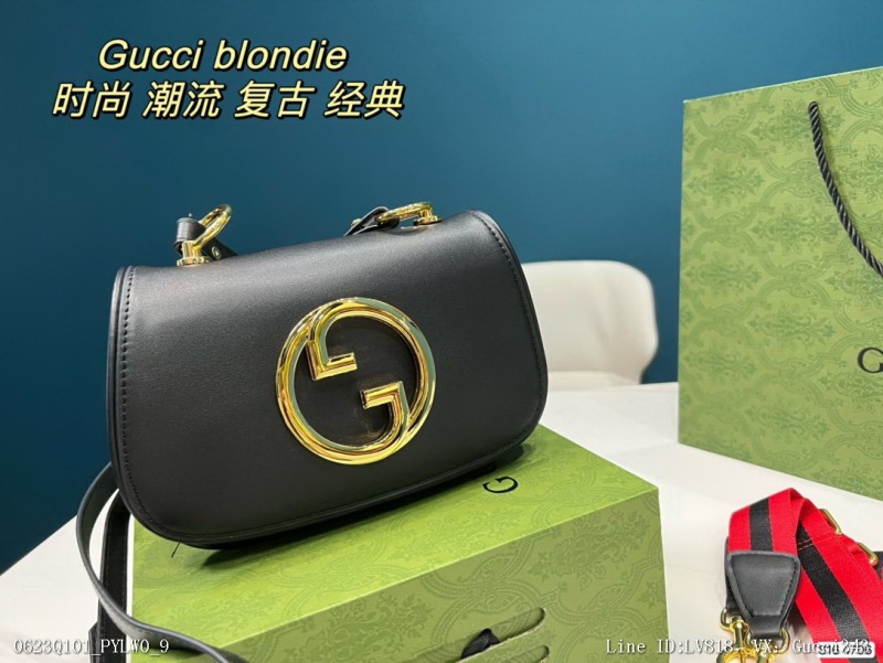 00200_ Q101PYLW0_ With folding box, Kuqi Gucci's absolutely big pop blondie metal hollow logo with flip