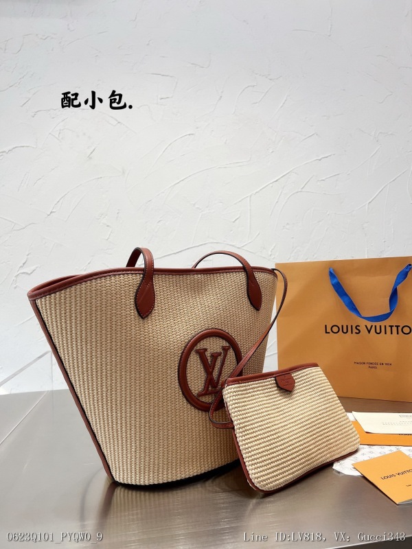 00609_ Q101PYQW0_ The summer of the non box LV woven bucket bag is coming. I would like to recommend this sunny straw woven bag for weaving and leather