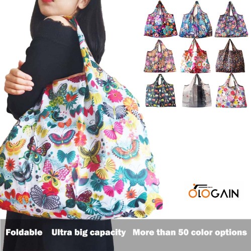 OLOGAIN Folding bag nylon shopping bag foldable bag reusable bag big eco bag grocery bag eco friendly bag tote reusable shopping bag
