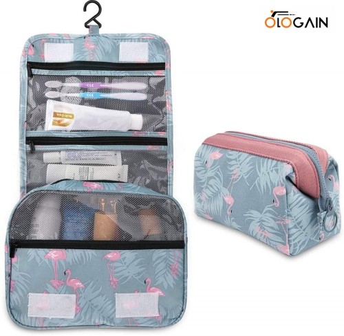 OLOGAIN Hanging Travel Toiletry Bag Cosmetic Bag Waterproof Makeup Organizer Cosmetic Bag Pouch For Women Girl Flamingo