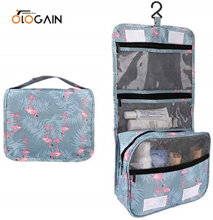 OLOGAIN Hanging Travel Toiletry Bag Cosmetic Bag Waterproof Makeup Organizer Cosmetic Bag Pouch For Women Girl Flamingo