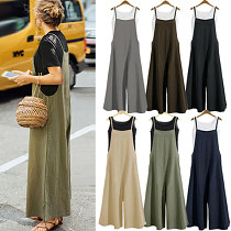 Cotton Wide-Leg Jumpsuit With Pockets 【Gift】Butterfly Necklace