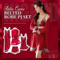 【Hot  Sale 】5 Pack Satin Cami Belted Robe PJ Set 【Gift】Butterfly Necklace