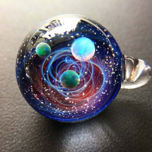 Twisted Space Glass Pendant Handmade Glass Universe Pendant 24mm,Unique Birthday Gift\uff0c black Galaxy Pendant Necklace