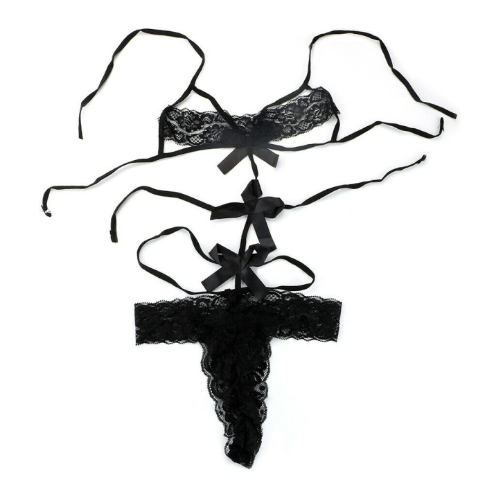G-string Lace Bow Bra&Panty Set