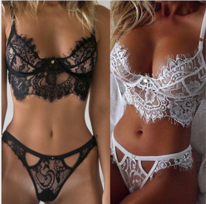 Sexy lingerie eyelash lace three point sexy suit
