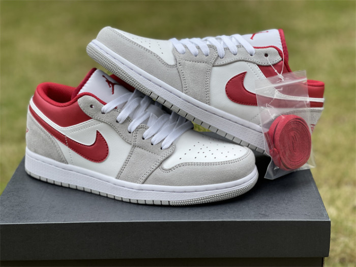 Authentic Air Jordan 1 Low Light Smoke Grey Gym Red