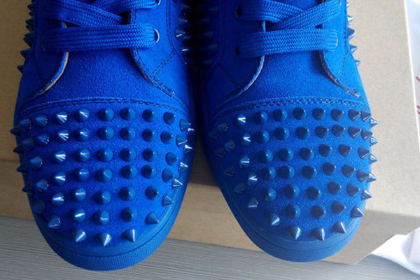 Super Max Perfect Christian Louboutin Louis spike men's flat suede blue(with receipt)